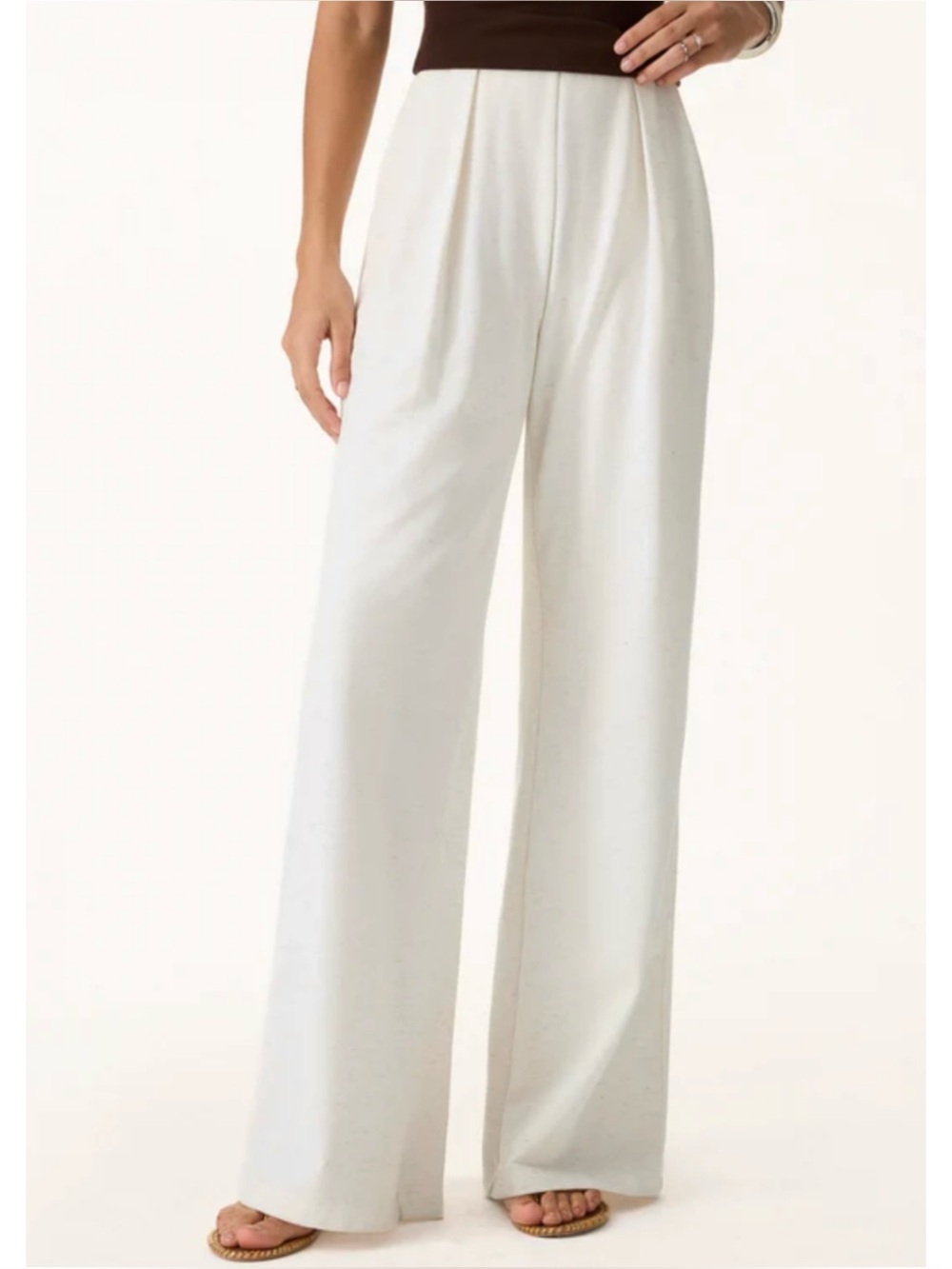 OGL | NWT Airy Stretch Linen-Like Wide Leg Pant with Pockets in Ivory, Size LP